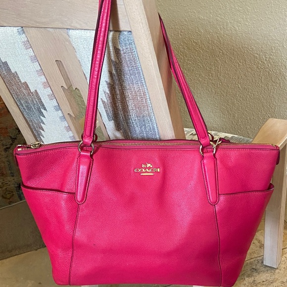 Coach Fuchsia Pink Leather Tote Bag - Picture 1 of 10